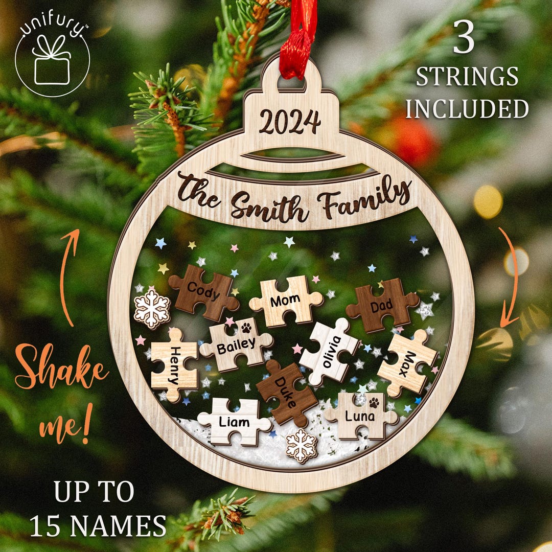 Personalized Pet Family Puzzle Christmas Ornament, Custom 4D Shake