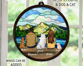 Custom Pet Family Christmas Ornaments, Family With Dog Memorial Suncatcher, Christmas Gift For Dog Lovers Couples Ornament Mountain Ornament