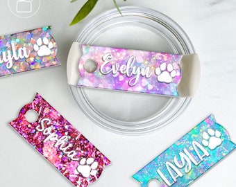 Personalized Tumbler Name Plate For Dog Lovers Gift, Stanley Name Tag Tumbler Plate Topper Acrylic Name Plate, Paw Icon