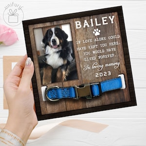 Custom Memorial Pet Collar With Photo, Pet Sympathy Gift, Dog Memorial Frame For Loss Of Dog, Memorial Wood Frame With Collar Holder Style 1 image 3