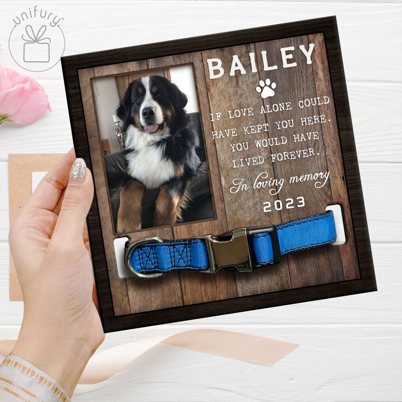 Custom Memorial Pet Collar With Photo, Pet Sympathy Gift, Dog Memorial Frame For Loss Of Dog, Memorial Wood Frame With Collar Holder Style 1 image 3