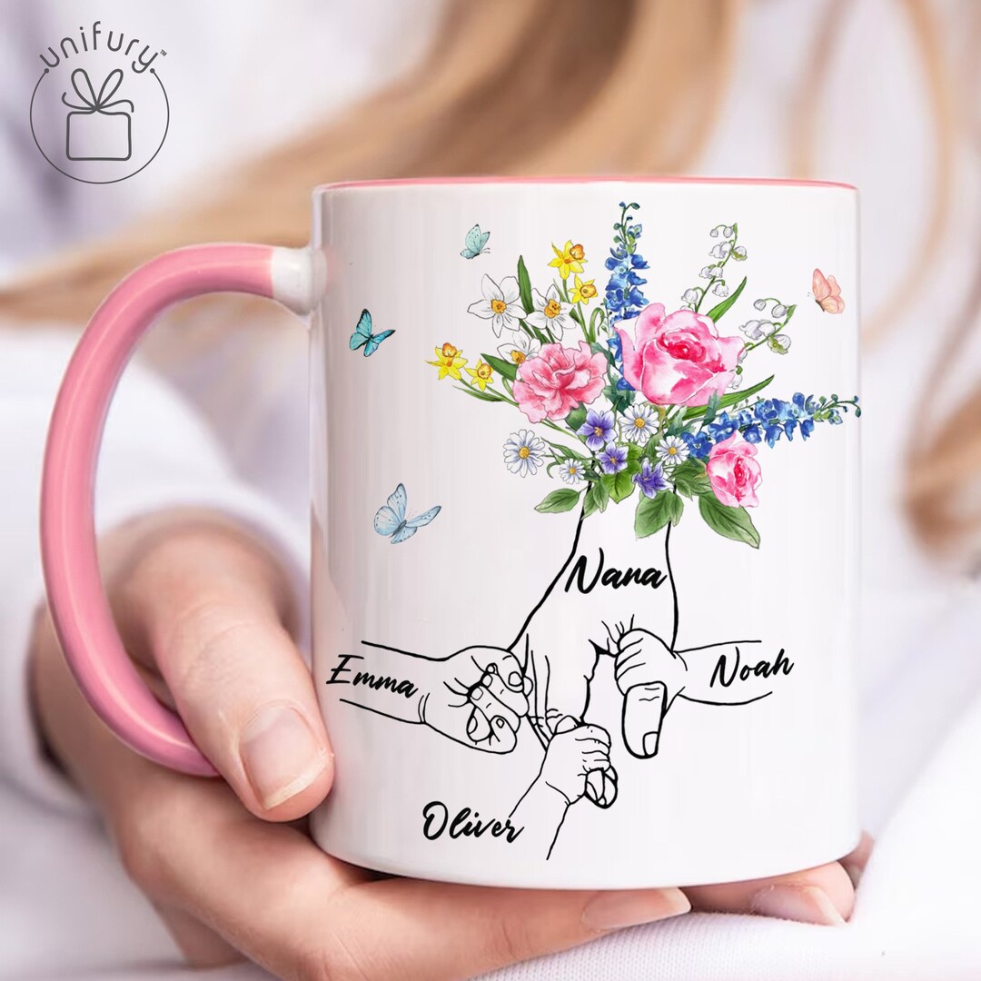 Custom Holding Kid Hands Mom Grandma Mug, Flower Mug Mothers Day Gift ...