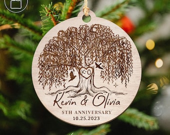 Personalized Anniversary Gift, Anniversary Wooden Ornament, Custom Gift For Couple, Anniversary Gift For Mom & Dad, Willow Tree