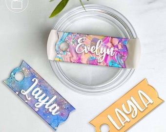 Personalized Tumbler Name Plate, Stanley Name Tag For Tumbler Plate Topper, Acrylic Name Plate, Quencher Name Tag For Tumbler Lid Style 4