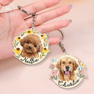 Custom Dog Photo Keychain, Cat Picture Keychains, Custom Dog Portrait, Personalized Pet Face And Pet Name Keychains for Mom, Pet Lovers Gift