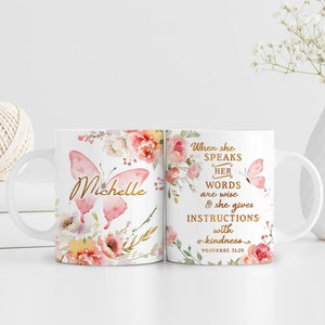 Personalized Christian Coffee Mug Bible Study Gift, Inspirational Mug For Christian Gift, Positive Coffee Mug Gifts, Her Words Are Wise