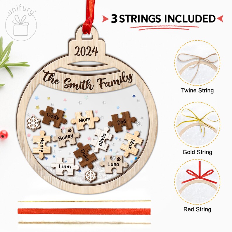 Personalized Pet Family Puzzle Christmas Ornament, Custom 4D Shake