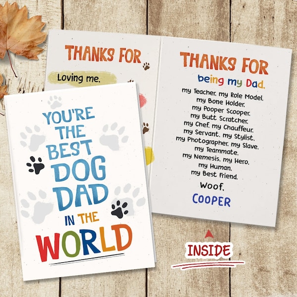 Personalized Card Best Dog Dad Ever, Funny Fathers Day Gifts For Dog Dad, Custom Fathers Day Card From Dog, Thanks For Being My Dad