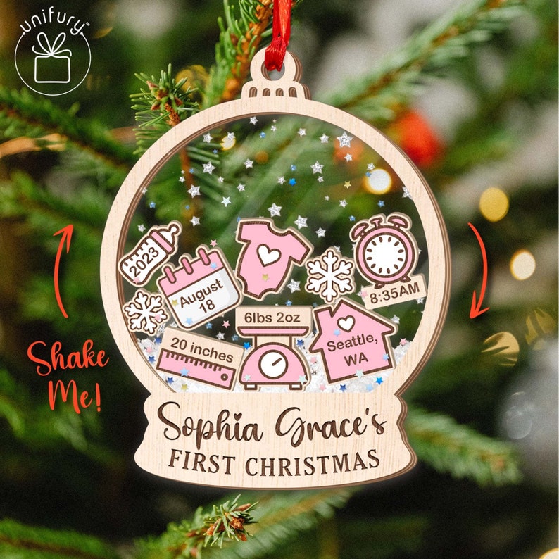 Personalized Baby First Christmas Ornament, 4D Shake Newborn Ornament For New Mom Gift, Christmas Tree Ornaments Baby Shower Gift Style 1 image 1