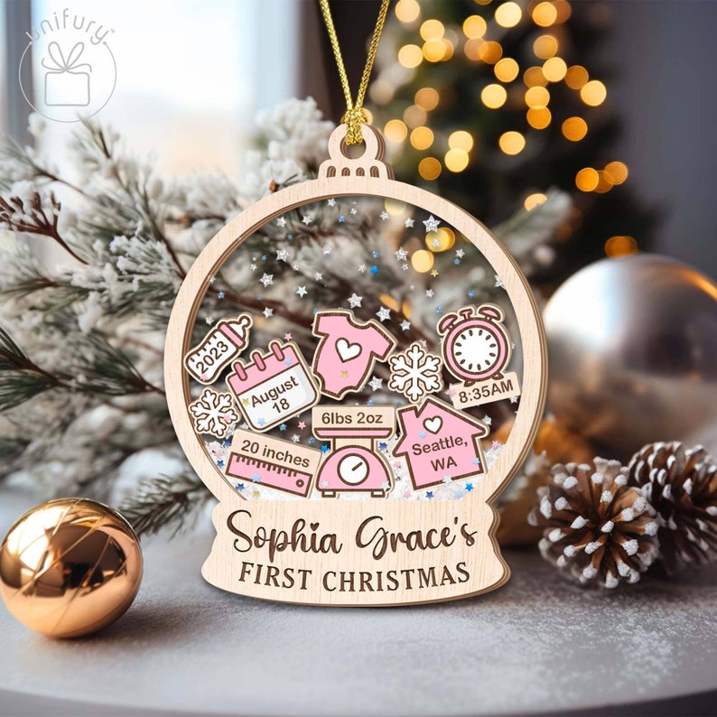 Personalized Baby First Christmas Ornament, 4D Shake Newborn Ornament For New Mom Gift, Christmas Tree Ornaments Baby Shower Gift Style 1 image 2