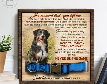 Custom Memorial Pet Collar With Photo, Pet Sympathy Gift, Dog Memorial Frame For Loss Of Dog, Memorial Wood Frame With Collar Holder Style 8
