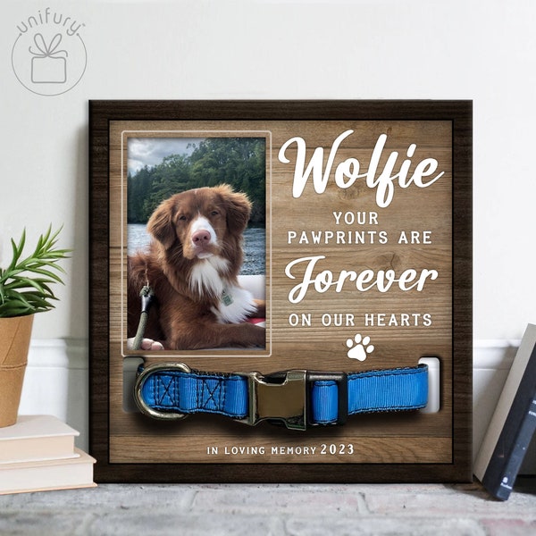 Custom Memorial Pet Collar With Photo, Pet Sympathy Gift, Dog Memorial Frame For Loss Of Dog, Memorial Wood Frame With Collar Holder Style 6