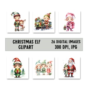 Christmas Elf Watercolor Clipart Christmas Clipart Image Digital Download  Christmas Cards Stickers Scrapbooking Card Making Commercial Use