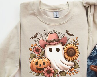 Western Ghost PNG Cowboy Ghost Halloween PNG Modny Ghost Png Jesień Halloween Kwiatowy Ghost PNG Sublimacja Wzory Jesień Słodka Koszulka Ghost