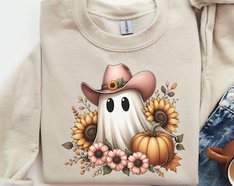 Western Ghost PNG Cowboy Ghost Halloween PNG Modny Ghost Png Jesień Halloween Kwiatowy Ghost PNG Sublimacja Wzory Jesień Słodka Koszulka Ghost
