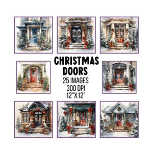 Weihnachten Tür Aquarell Clipart Weihnachten Veranda digitale Bilder Urlaub Scrapbook Papier Kartenherstellung stationär druckbare JPG Junk Journal