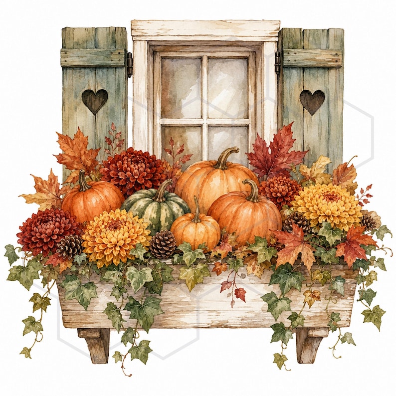 Watercolor Fall Clipart Bundle Autumn Harvest Clip Art Cozy Cottagecore ...