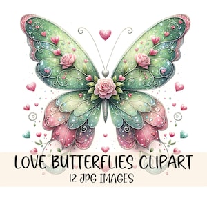 Bundle de cliparts aquarelle de papillons Images clipart JPG de papillons Saint-Valentin Clipart Nature Clipart Graphics téléchargement numérique Art
