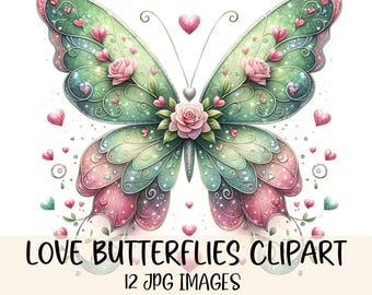 Vlinders aquarel clipart bundel vlinder clipart jpg-afbeeldingen Valentijnsdag clipart pack natuur clipart-afbeeldingen digitale download kunst