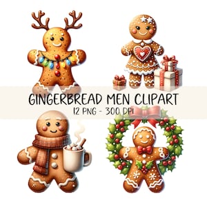 Cute Gingerbread Man Clipart Bundle Christmas Cookie PNG Image Holiday Gingerbread Watercolor Illustration Festive Cookie Graphics Printable