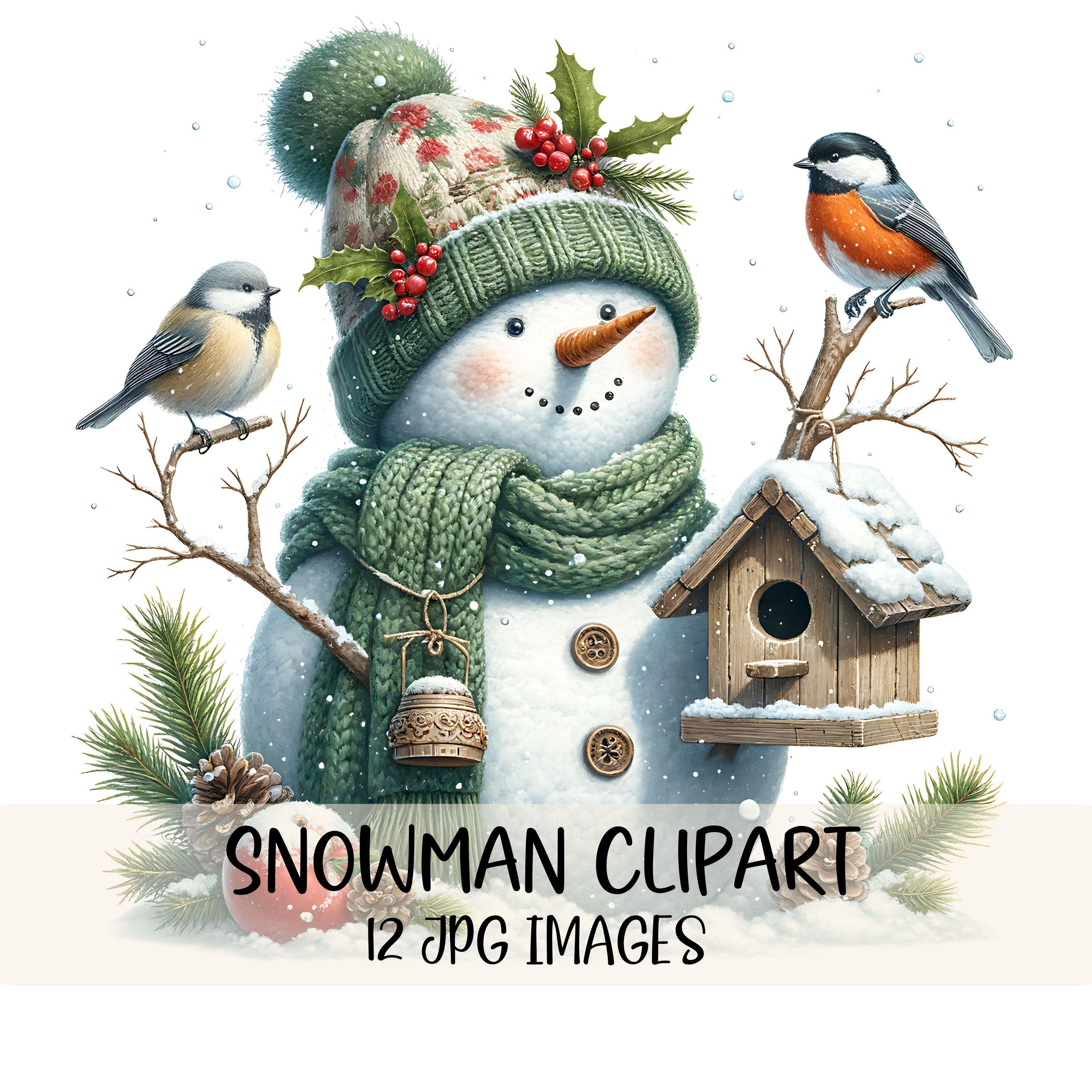Watercolor Snowman Clipart Bundle Christmas Clipart Vintage Snowman JPG Images Holiday Cards Crafts Printable Graphics Winter Scenery Art