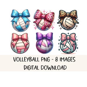 Coquette Volleyball PNG Bundle Volleyball Clipart Set Esporte Voleibol Mãe Camiseta PNG Sublimação Design Coquette Laço Imagem Digital Download