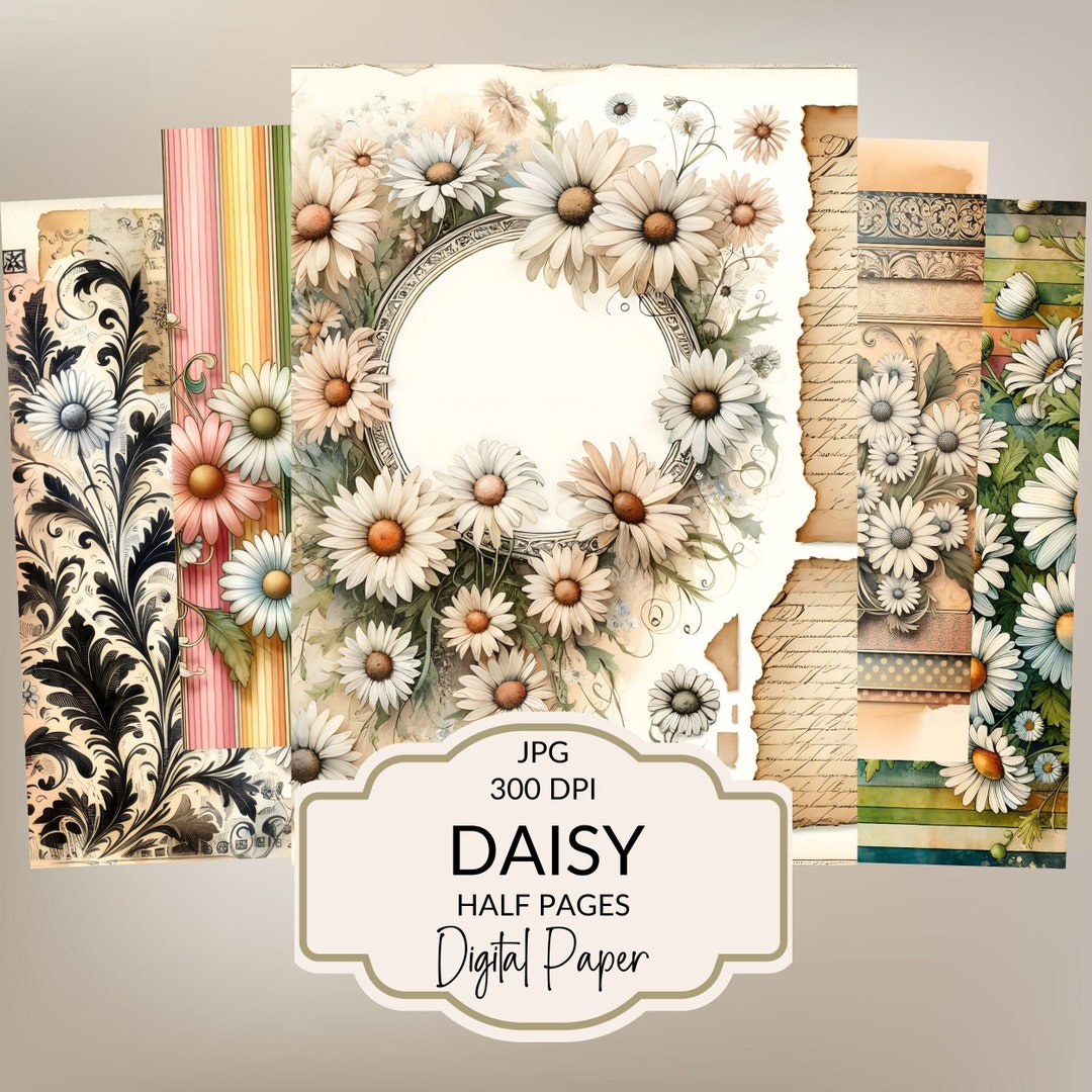 Daisy Digital Papers Junk Journal Pages Daisy Printable Paper Floral ...