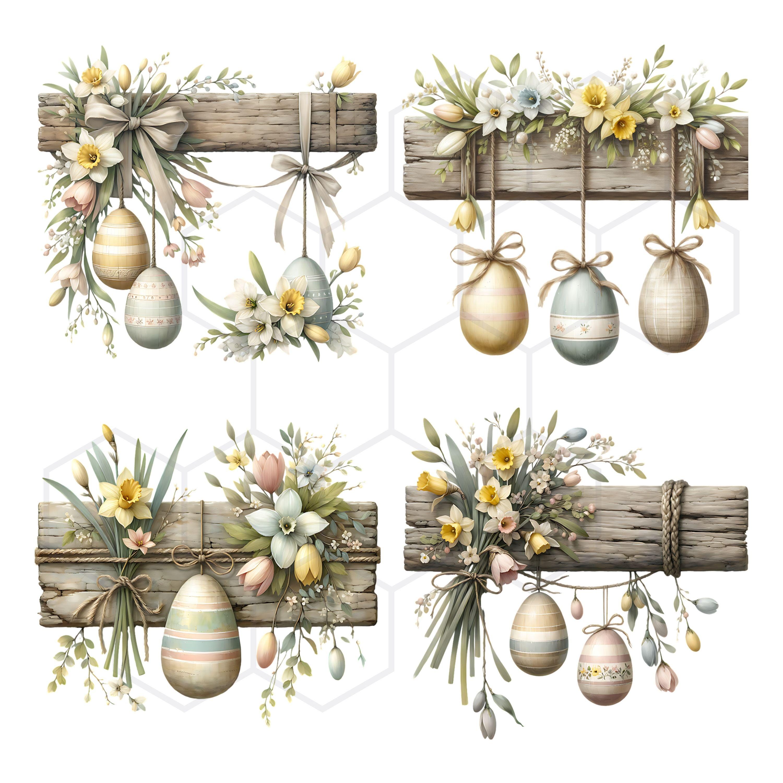Farmhouse Easter Clipart Watercolor Decorated Eggs Clip Art Country ...
