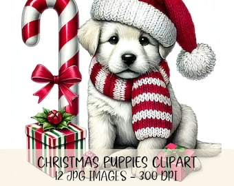 Christmas Puppy Clipart JPG Image Cute Christmas Puppies Holiday Dog Art Festive Puppy Graphics Watercolor Christmas Dog Illustrations