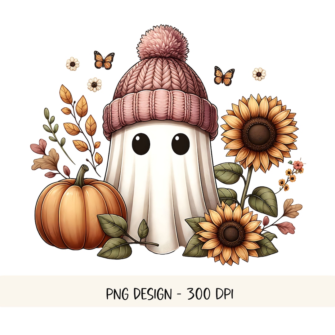 Cute Ghost Halloween PNG Floral Ghost PNG Halloween PNG Sublimation ...