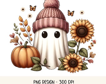 Niedlicher Geist Halloween PNG Floral Geist PNG Halloween PNG Sublimationsentwürfe Herbst Geist Halloween Shirt Grafik Halloween Sublimationsbild