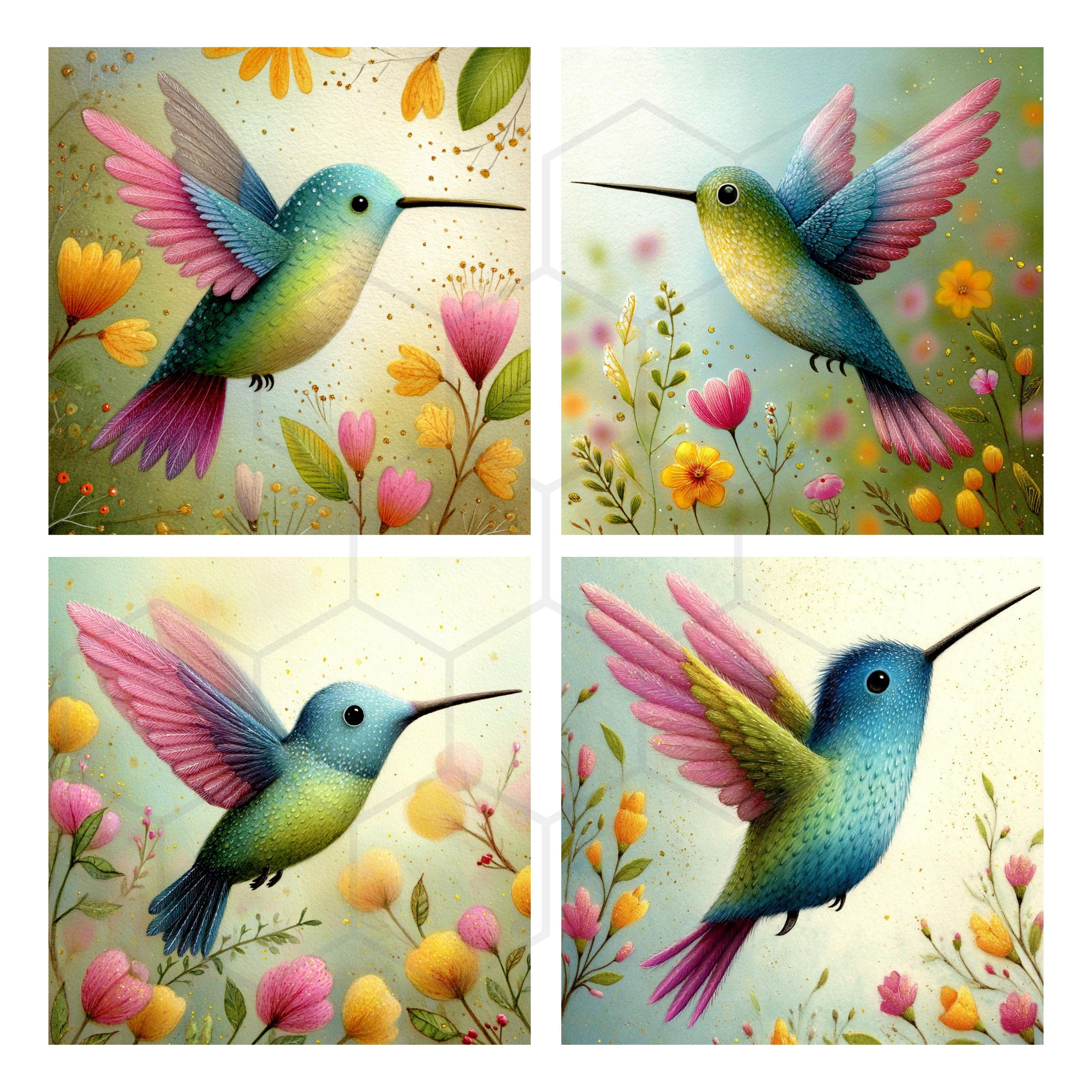 Whimsy Hummingbird Whimsical Hummingbird Clipart Bundle Floral Bird JPG Background Images ...