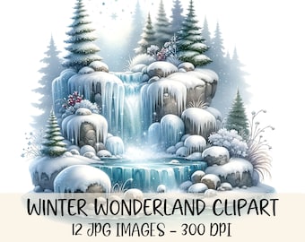 Snowy Landscape Clipart Christmas Winter Scene Clipart JPG Images Winter Wonderland Clipart Winter Forest Graphics Holiday Landscape Art