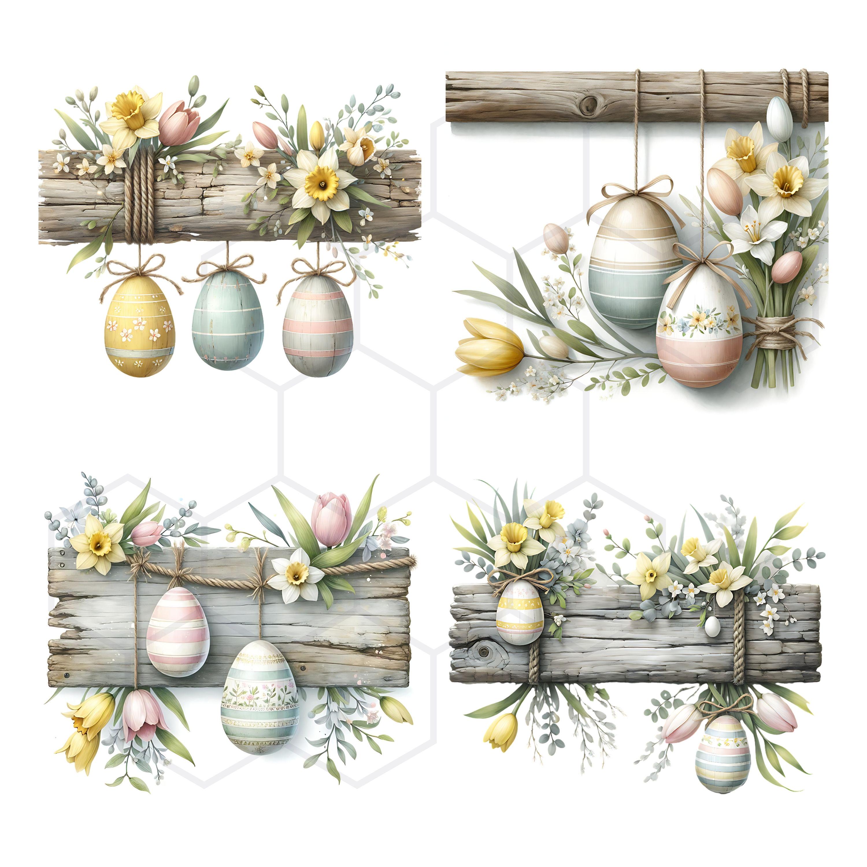 Farmhouse Easter Clipart Watercolor Decorated Eggs Clip Art Country ...