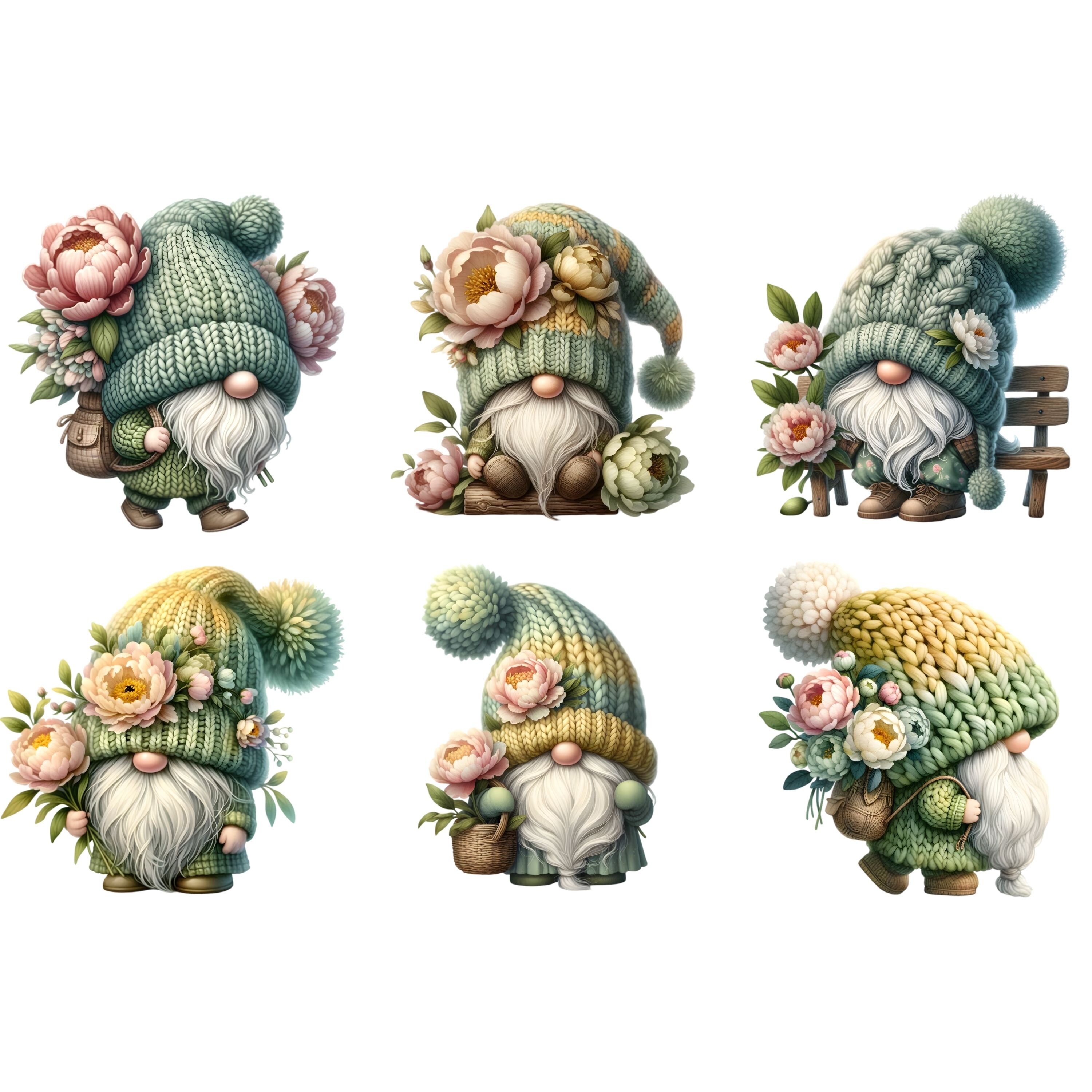 Peonies Gnome Watercolor Clipart PNG Bundle Floral Cute Gnomes Clipart ...