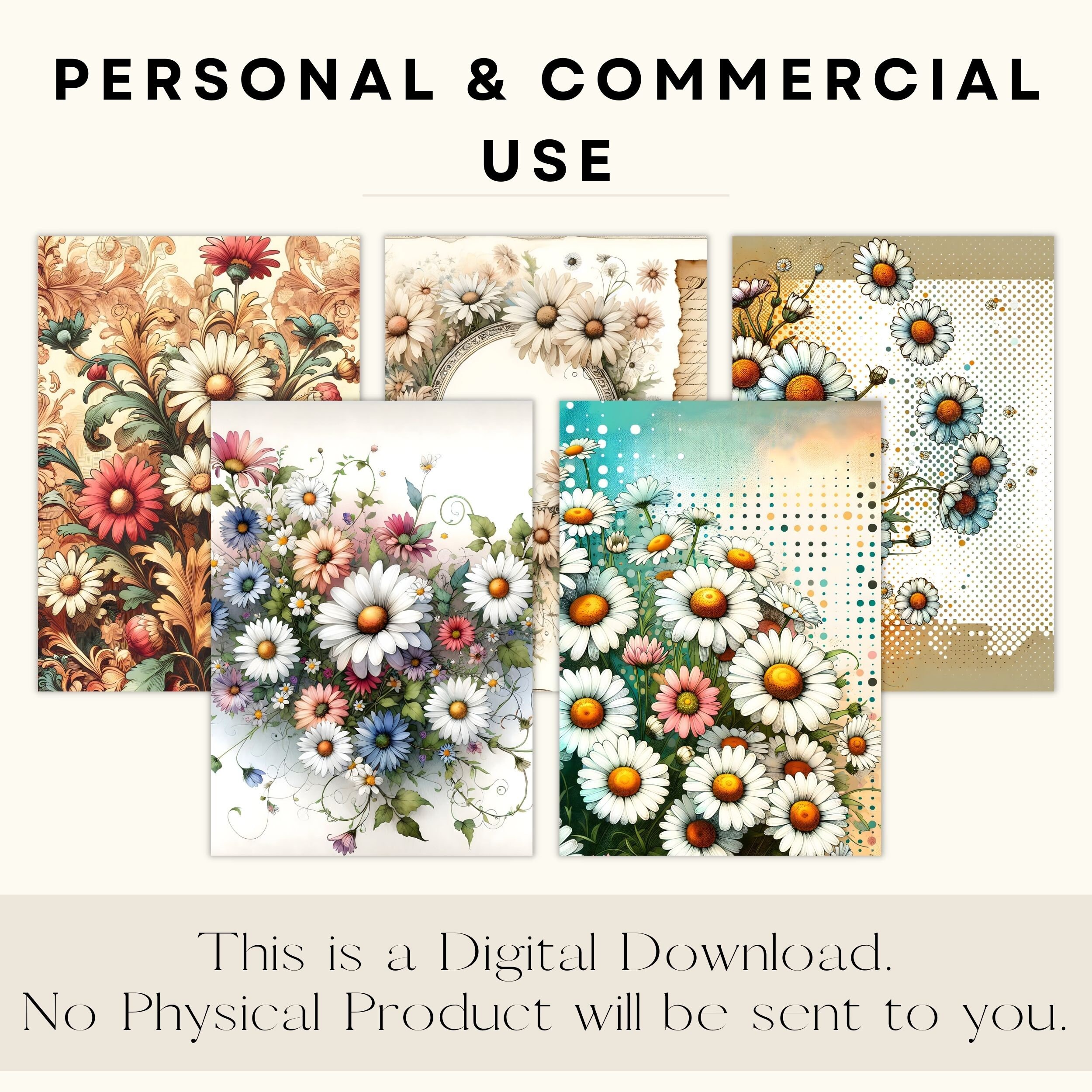 Daisy Digital Papers Junk Journal Pages Daisy Printable Paper Floral ...