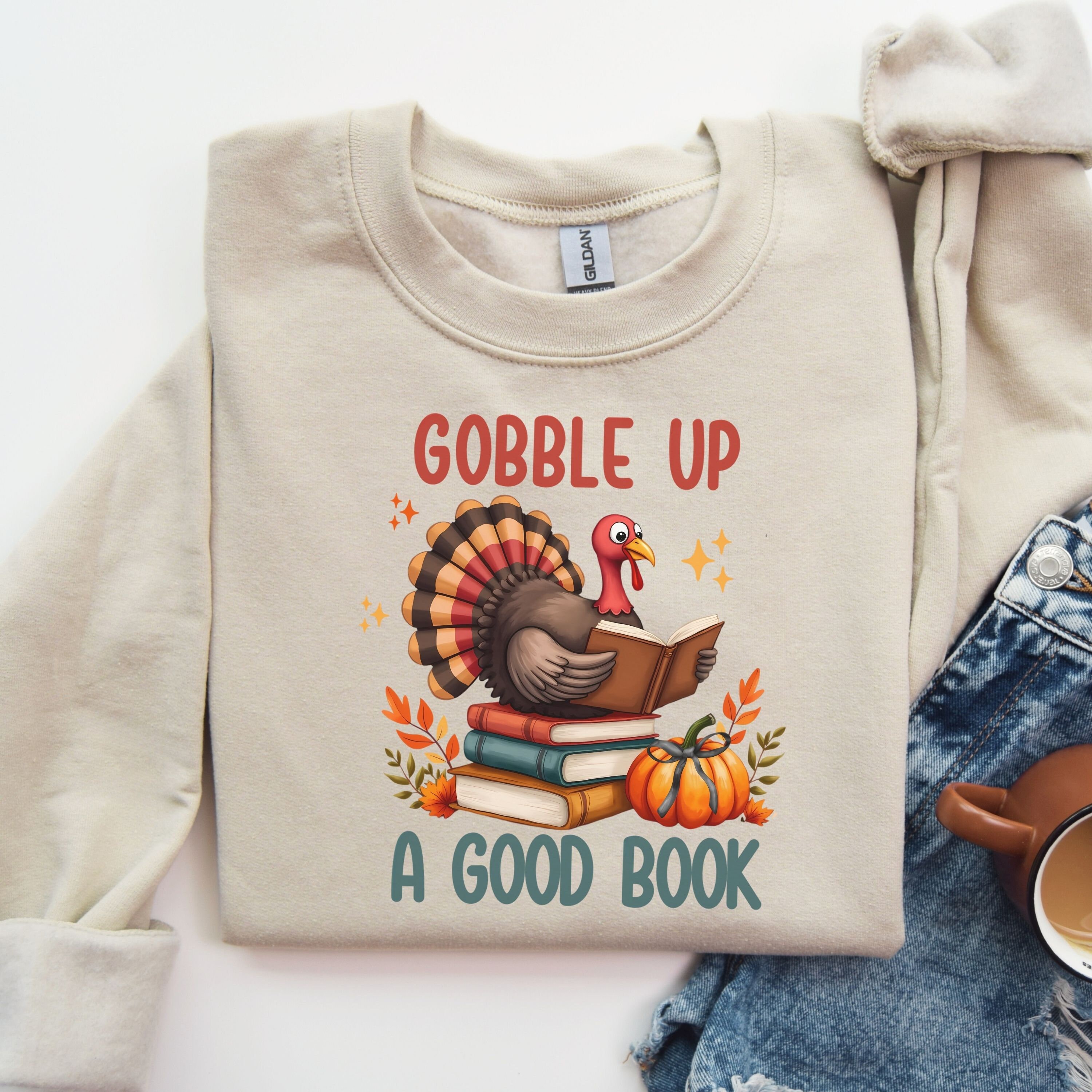 Thanksgiving Turkey Reading PNG Cozy Fall Book Lover Design Autumn