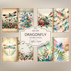Dragonfly JunkJournal Kit Dragonfly Printable Paper Insect Journal Pages Watercolor Dragonfly Ephemera Vintage Dragonfly Digital Download