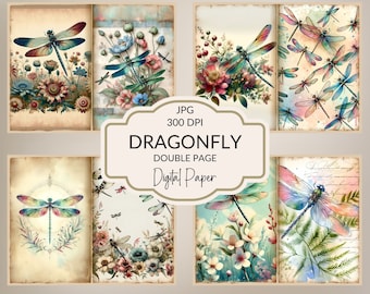 Dragonfly JunkJournal Kit Dragonfly Printable Paper Insect Journal Pages Watercolor Dragonfly Ephemera Vintage Dragonfly Digital Download