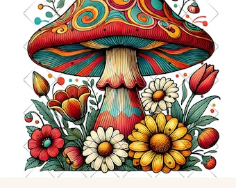 Hongo retro PNG Botánico PNG Gráfico Hongo maravilloso Diseño de camiseta Hongo mágico Clipart Amantes de la naturaleza Descarga digital Arte imprimible