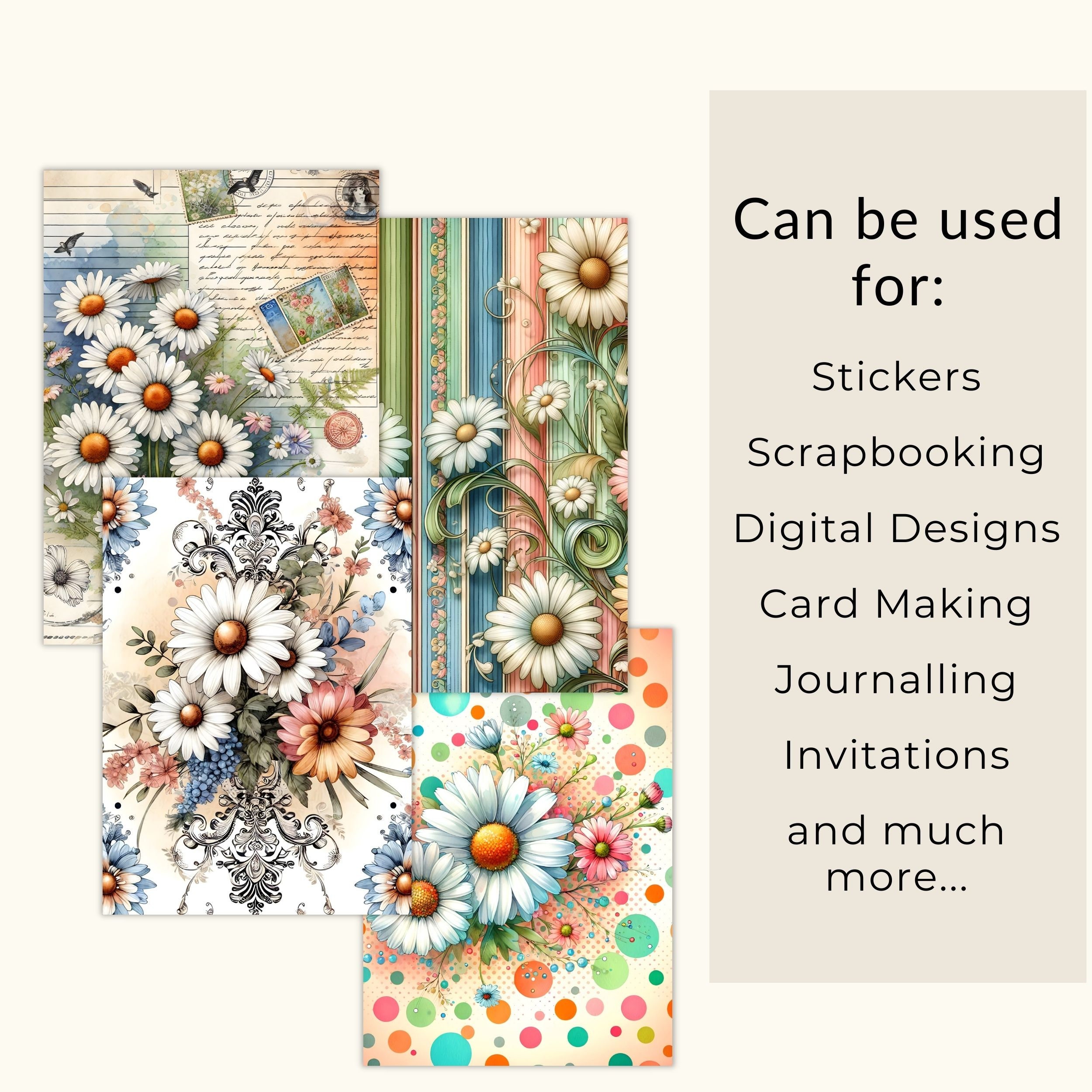 Daisy Digital Papers Junk Journal Pages Daisy Printable Paper Floral ...