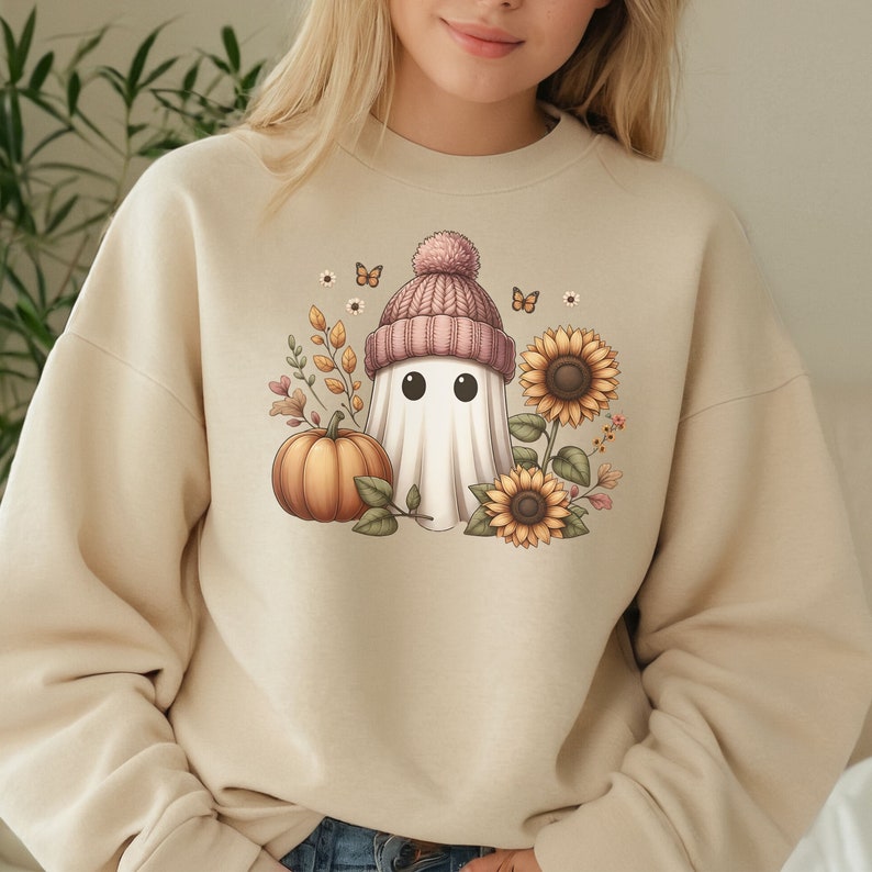 Cute Ghost Halloween PNG Floral Ghost PNG Halloween PNG Sublimation ...