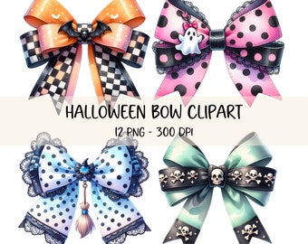 Cute Halloween Bow Clipart Bundle Watercolor Coquette Bow PNG Fall Clipart Sublimation Autumn Images High Quality Halloween Designs