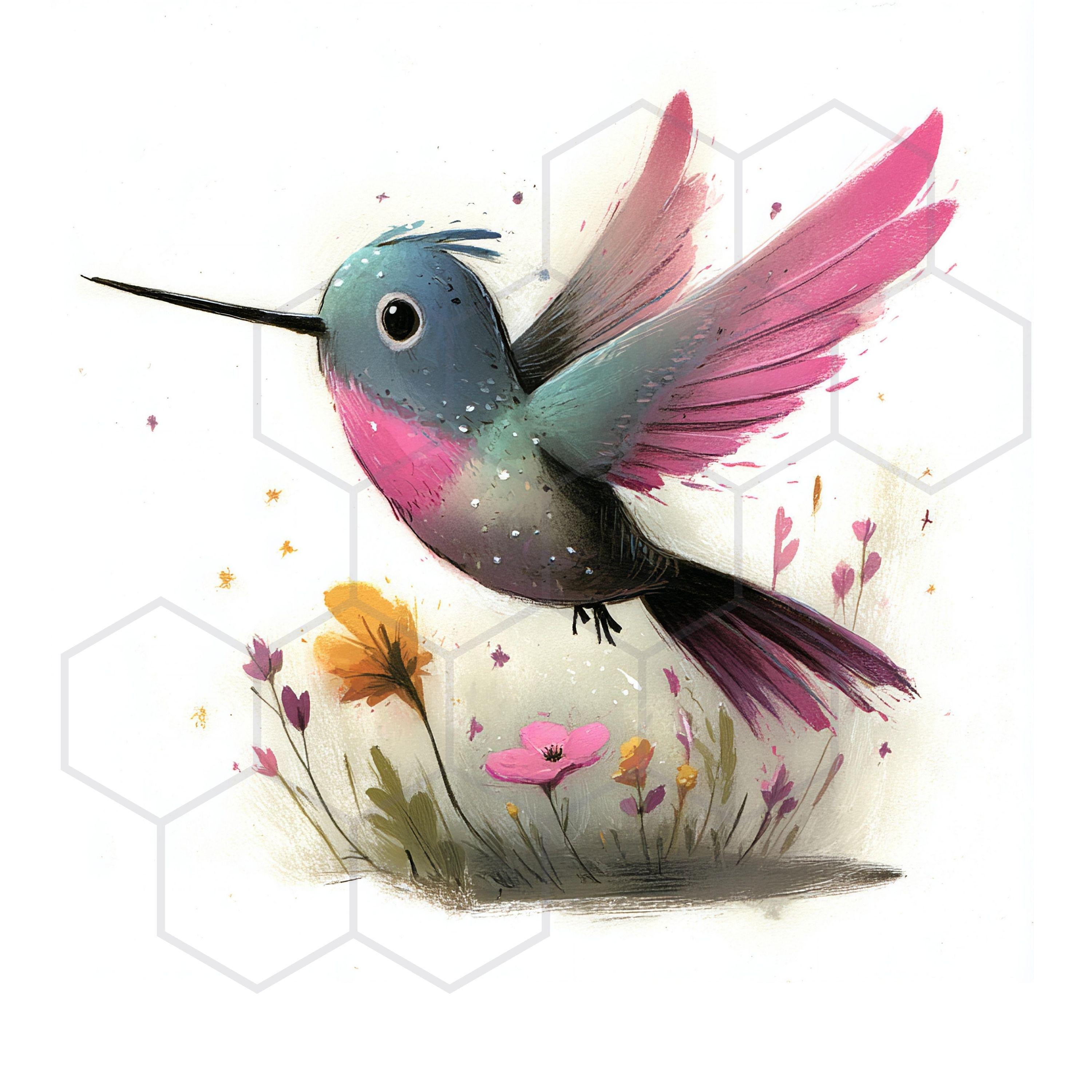 Whimsy Hummingbird Whimsical Hummingbird Clipart Bundle Floral Bird JPG Images Digital ...