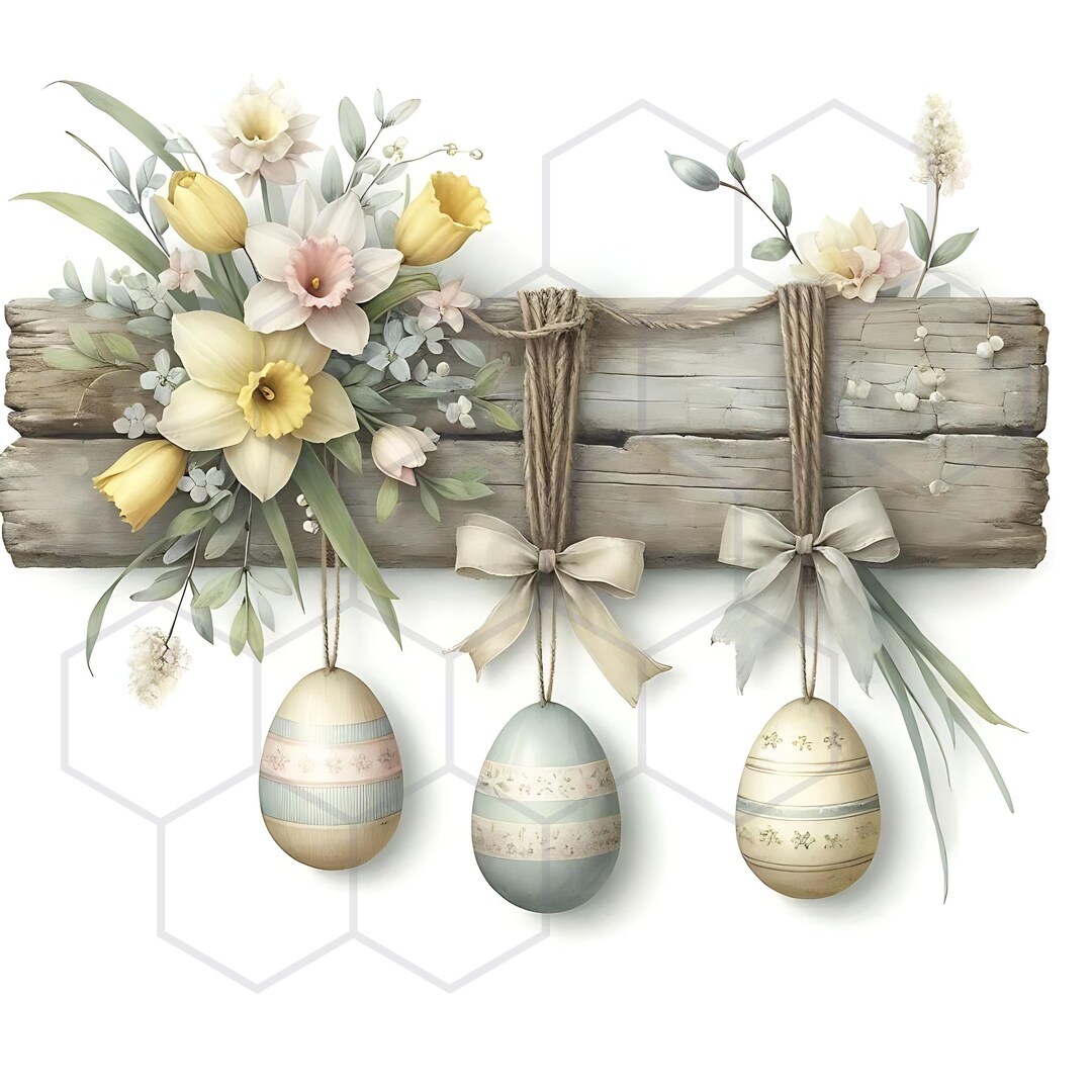 Farmhouse Easter Clipart Watercolor Decorated Eggs Clip Art Country ...