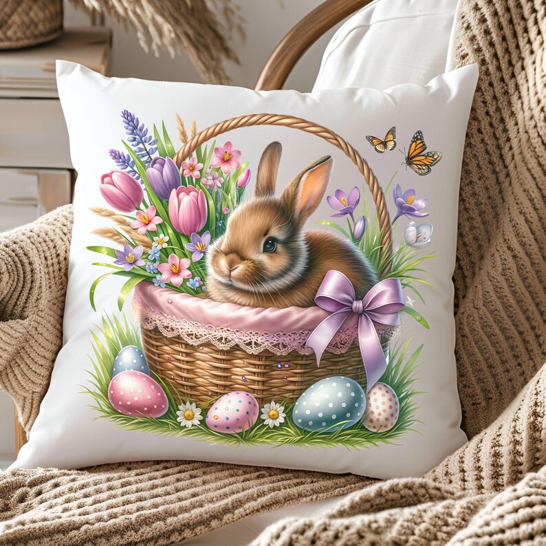 Cute Easter Bunny Clipart Bundle Floral Basket Design JPG Image ...