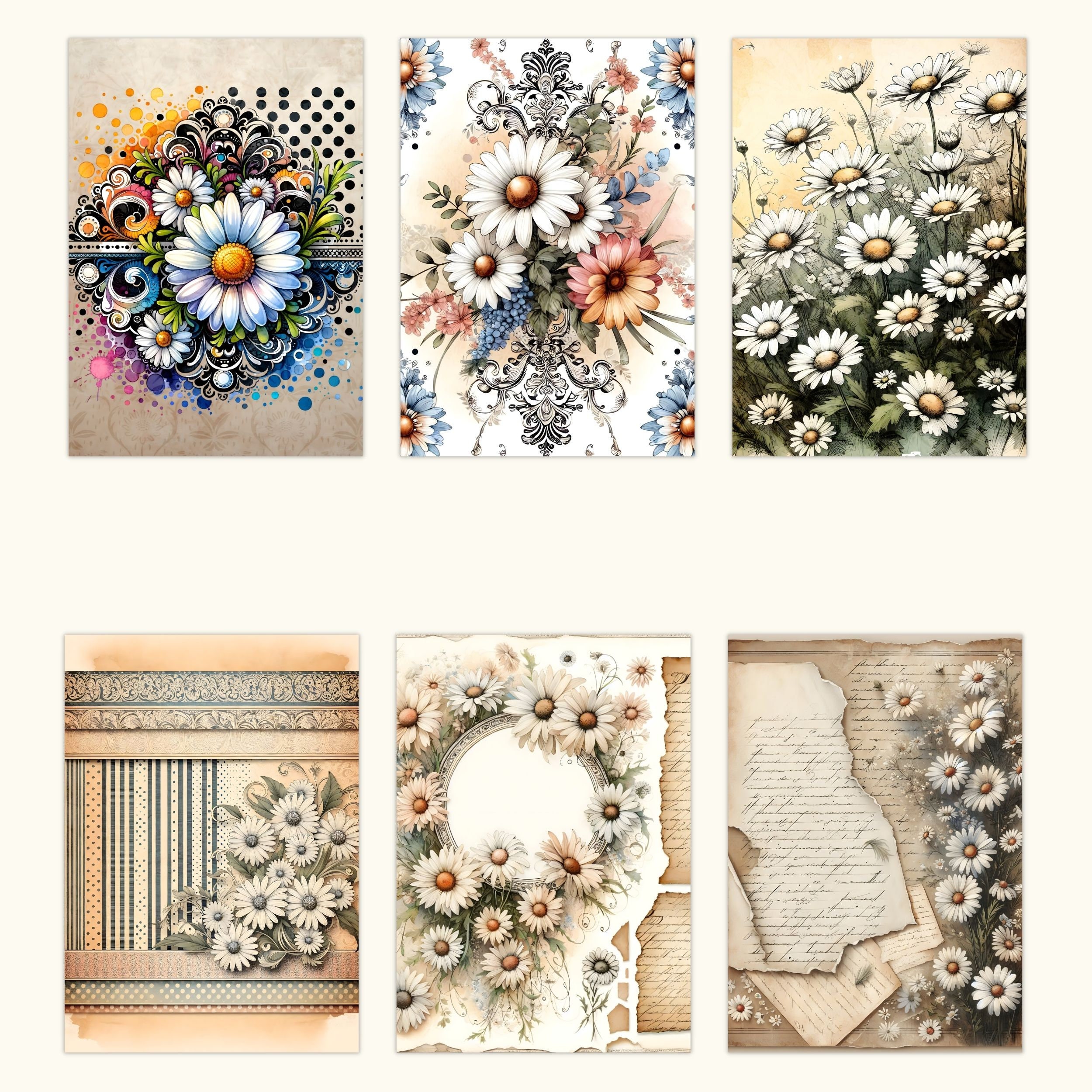 Daisy Digital Papers Junk Journal Pages Daisy Printable Paper Floral ...