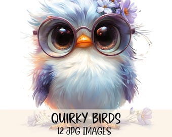 Whimsical Birds Clipart Colorful Bird Digital Clipart Watercolour Clipart High Quality JPG Images Printable Graphics Quirky Bird Clipart
