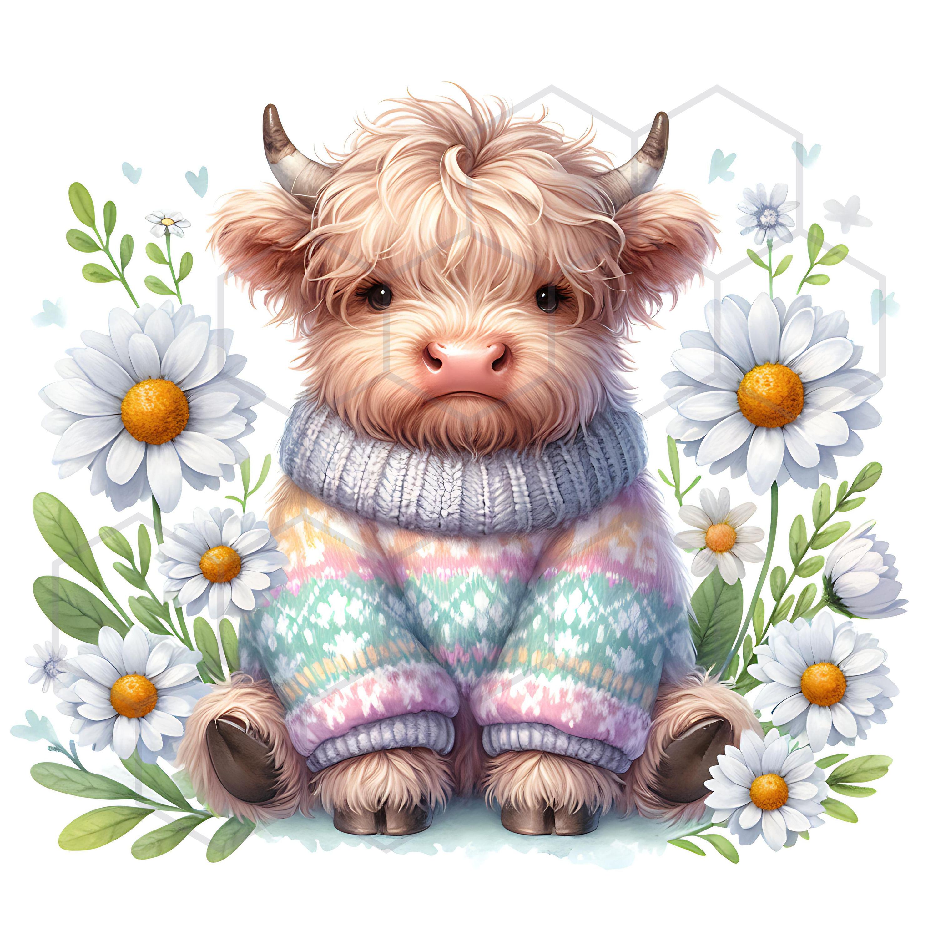 Baby Highland Cow Clipart Watercolor Daisy Clipart Spring Flowers ...
