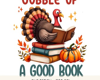 Thanksgiving Turkey Reading PNG Cozy Fall Book Lover Design Autumn Bookworm Art Book Themed Thanksgiving Image Thanksgiving Tshirt Design